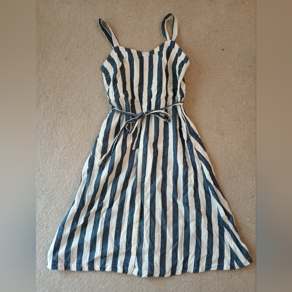 Pact Striped Blue and White Sleeveless Midi Dress - Picture 2 of 4